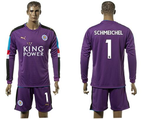Leicester City #1 Schmeichel Purple Goalkeeper Long Sleeves Soccer Club Jersey - Click Image to Close